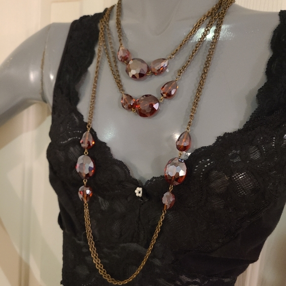 Retro 64" Flapper Necklace Rootbeer Fasceted Glass beads on chain - Picture 1 of 9